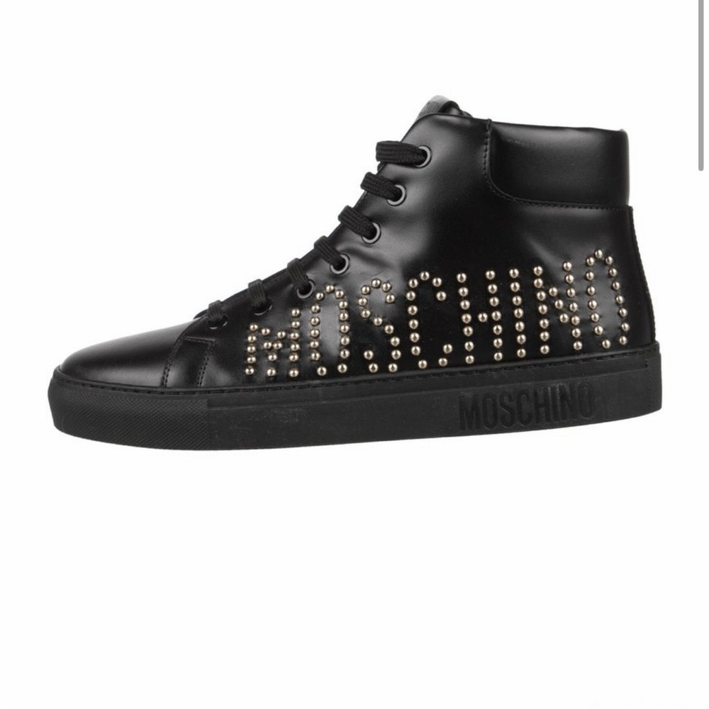 Moschino Black High-Top Sneakers with Studded Detail